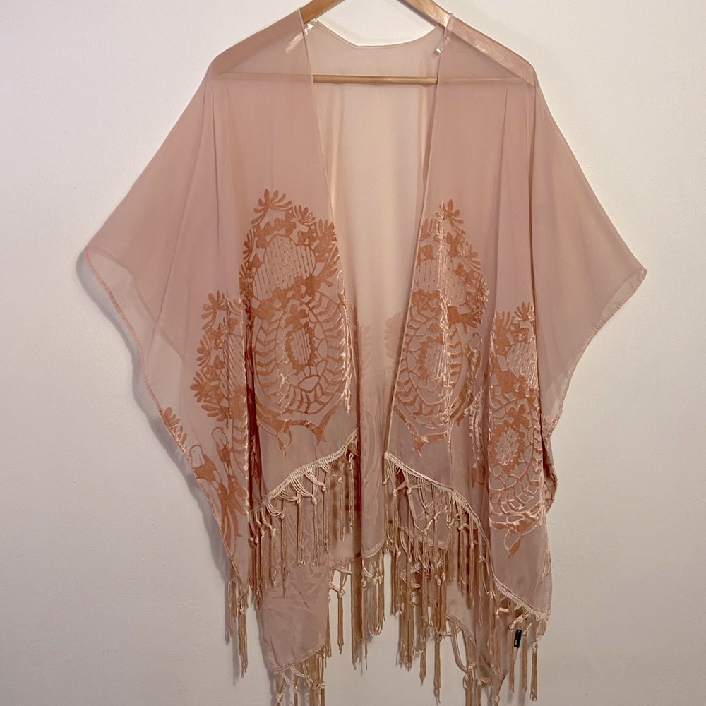 H&M Sheer shawl with velvet design and fringe